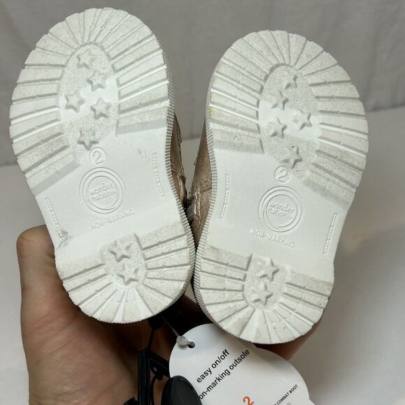 Wonder Nation Baby Girl Star Combat Boots Pink Sparkle Toddler Size 2 NWT - Picture 5 of 7